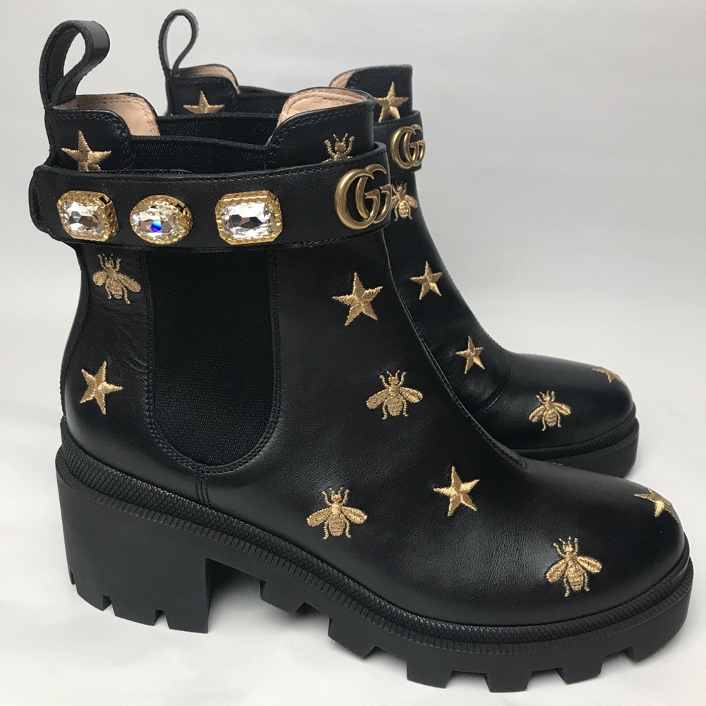 Gucci Trip Star & Bee Embroidered Combat Boots